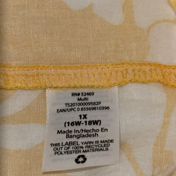 Terra & Sky Womens Plus Size 1X Yellow Floral Blouse - Picture 5 of 7